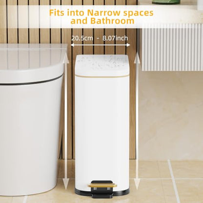 KdbK Bathroom Trash Can with Soft Close Lid, 15L/ 4 GallonRectangular Trash Can with Removable Wastebasket, Step Pedal, Slim Wastebasket for Bedroom, Home Office,White - color: white