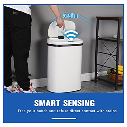 13 Gallon Stainless Steel Trash Can with Lid,Touch Free Automatic Kitchen Trash Can,Fingerprint-Resistant Soft Close Lid Garbage Can, 50L Large Capacity Garbage Can for Kitchen Home Office(White) - color: White
