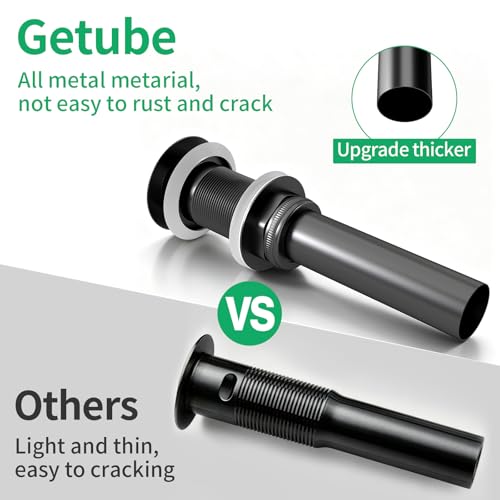 Bathroom Sink Drain Without Overflow, Pop Up Sink Drain, Matte Black | Vessel Sink Drain No Overflow, All Metal Stainless Steel Pop Up Bathroom Sink Stopper, Lavatory Vanity Sink Drain Assembly