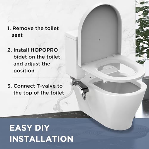 HOPOPRO Bidet Attachment for Toilet, Non-Electric Bidet Ultra-Slim Dual Nozzle (Feminine/Rear Wash), Cold Water Bidets Sprayer for Existing Toilets with Adjustable Pressure Control 1-Min Install