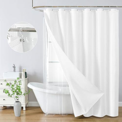 QiyI 3 in 1 Waffle Shower Curtain Set with Liner, White, 72 x 78 | Shower Curtain and Liner Set with Hooks, Waterproof Bathroom Curtain with PEVA Liner & 12 Double Sided Clear Plastic Rings - color: White, size: 72"W x 78"L (Pack of 1)