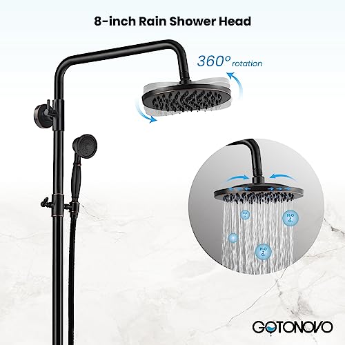 gotonovo Exposed Shower Faucet with Spout Oil Rubbed Bronze,Straight Pipe | Brass Bathroom Exposed Shower System,8’’ Rain Head,Swivel Tub Spout 2 Cross Handle,Adjustable Handheld Sprayer,Wall Mount - color: Bronze