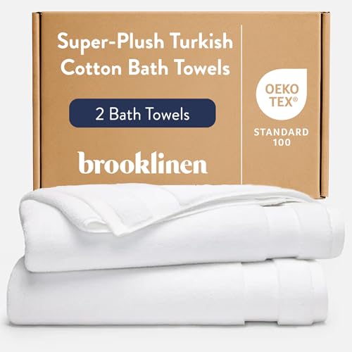 Brooklinen Super-Plush 100% Turkish Cotton Bath Towels - Set of 2-770 GSM, Highly Absorbent, Machine Washable, Perfect Bath Towel Set for Home & Bathroom (30" x 58", Solid White) - color: Solid White, size: Bath Towel 2-Pack
