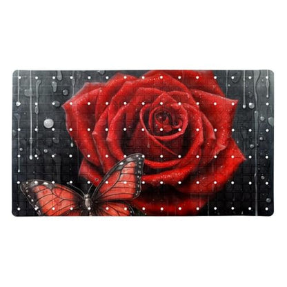 Non Slip Bathtub and Shower Mat 26.8x15.1 inch, Bath Mat with Quick Dry Drain Holes and Suction Cups, Soft Comfortable Safe Bathroom Mat for Bath Tub, Rose Butterflies - color: Multi 9