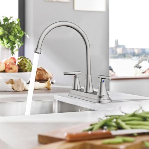 HURRAN 2 Handle Kitchen Sink Faucet, 8 Inch High Arc 360°Swivel Kitchen Sink Faucet, 3 Hole Kitchen Faucet Without Side Sprayer, Centerset RV Kitchen Faucet with Stainless Steel Pipe, Nickel - color: Nickel, style: Without Side Sprayer