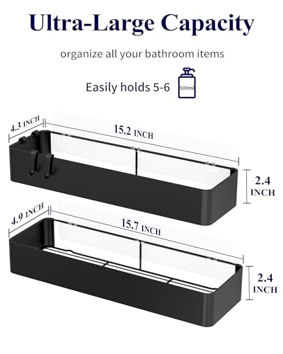 Kitsure Shower Caddy - 2 Pack Adhesive Shower Organizer, Rustproof Metal Shelves, No-Drill Bathroom Organizers and Storage, Black, XX-Large | 2 Pack Shower Shelf for Inside Shower, 100% Rustproof Metal Shelves, No-Drill Bathroom Organizers and Storage - c
