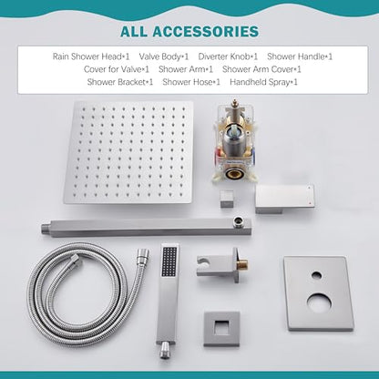 10" Rain Shower System with Handheld & Valve, Brushed Nickel | Wall-Mounted High-Pressure Shower Faucet Combo Set, 10-Inch Rain Shower Head with Handheld Spray,Includes Valve and Trim Kit - color: Brushed Nickel 10