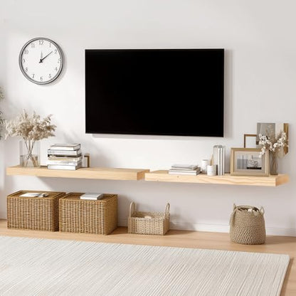 Solid Wood Floating Shelves, 36 Inch Wall Shelves, Set of 2, Wood | 8 Inch Deep, 1.6 Inch Thick, Extra-Wide Display Space, Mounting Hardware Included, For Kitchen, Bathroom and Living Room - color: Wood, size: 36x8x1.6