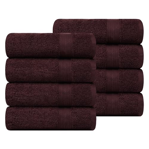 100% Cotton Hand Towels 18x28 Inches, 600 GSM, Soft & Absorbent, Set of 8, Brown - color: Brown, size: Hand Towel Set of 8