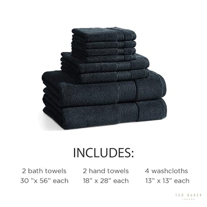 Ted Baker 8-Pc Towel Set, 2 Bath 2 Hand 4 Washcloths 100% Cotton Black - color: Black, size: 8 pc Towel Set - 2 Bath, 2 Hand, 4 Washcloths