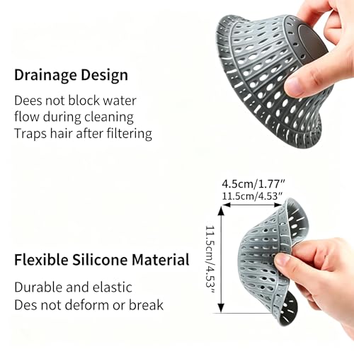 2 Pack Silicone Drain Hair Catcher - Collapsible Bathtub Shower Cover, Anti-Clog Protector for Flat & Regular Drains,Gray - color: Gray