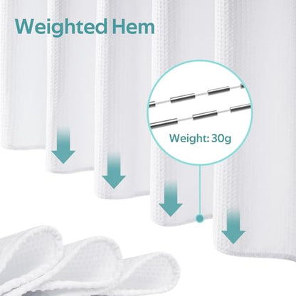 3 in 1 Shower Curtain Set, Waffle Shower Curtain and Liner Set with 6 Double Sided Shower Curtain Hooks, 258GSM Luxury Weighted Cloth Shower Curtain for Shower Stall, 36 W x 72 H, White - color: White, size: 36"W x 72"L (Pack of 1)