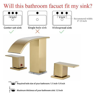 Bathroom faucets 3 Hole Widespread Modern Gold Faucet Sink Faucet 8 inch 3 Hole Vanity Bathroom with Pop Up Drain (Brushed Gold) - color: Brushed Gold