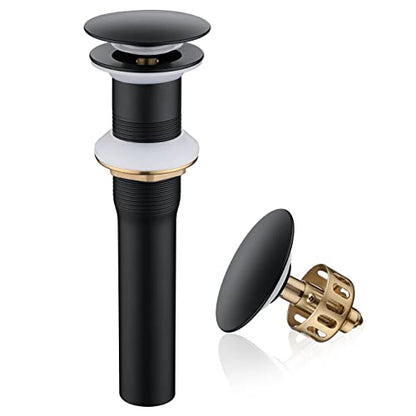 Pop up Sink Drain Stopper for Bathroom Vessel Vanity Sink Art Basin Matte Black, Big Cap Without Overflow, Metal Pop-up Drain Strainer with Detachable Basket Stopper - color: Matte Black, style: without overflow