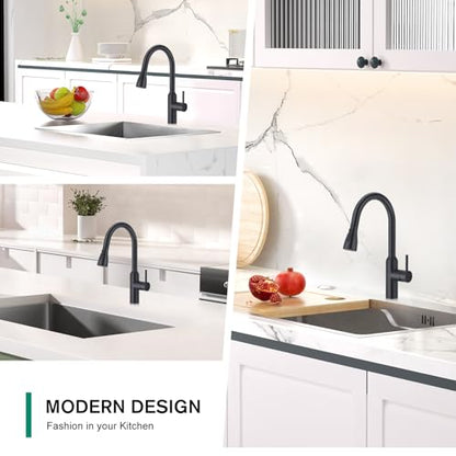 CREA Black Kitchen Faucet, Pull Down Kitchen Faucets with Sprayer 3 Modes, Uitility Laundry Faucets Single Hole Bar Sink Faucet 360° Swivel High Arc Stainless Steel RV Faucet, Matte Black - color: Black, style: standard