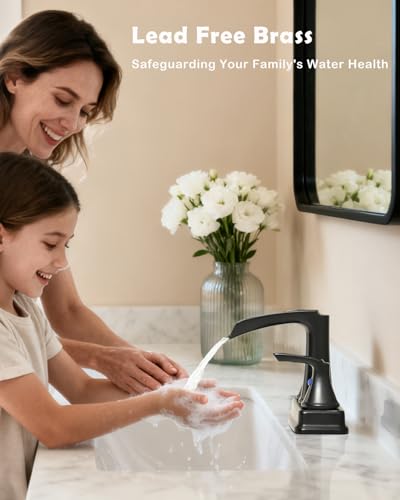 Fapully Matte Black Waterfall Bathroom Faucet, Centerset Bathroom Faucet | Lead-Free Brass, 4 Inch Faucet for Bathroom Sink with Pop-up Drain - color: Matte Black