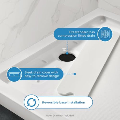 OVE Decors 54x32" Shower Base, White - size: 54 x 32, style: Side Drain