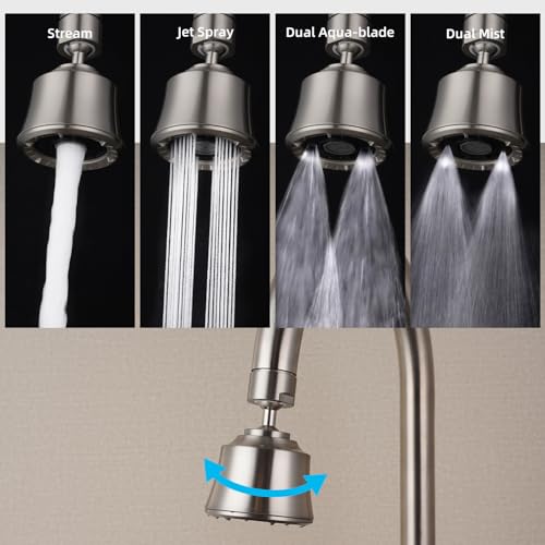Faucet Aerator 4 Modes, 360° Swivel Faucet Sprayer Head, Brushed Nickel | 55/64" Sink Faucet Head for Bathroom & Kitchen faucets, 2 Large-Angle Rotating Metal Joints, Extra 15/16" Male Adapter - color: Brushed Nickel, style: 2 Swivel Joints