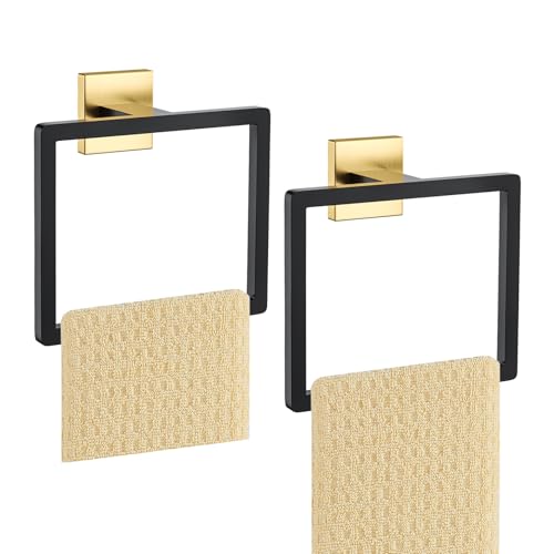 2-Piece Black Gold Towel Ring,Hand Towel Holder,Modern Towel Holder Stainless Steel Towel Rack Wall-Mounted Bathroom Towel Ring - color: Black&gold, size: 2 Pcs