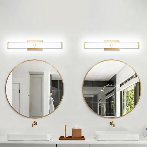 24 Inch Bathroom Vanity Light 2500LM, 5700K Daylight White Modern Bathroom Light Dimmable, AC 120V 25W Gold LED Vanity Lighting Fixtures Wall Sconce ETL Certified, 2Pack - color: Gold-5700K, size: 24 INCH(2 Pack)