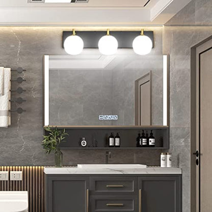 Aipsun Mid Century Modern Bathroom Vanity Light 3 Lights Milky White Glass Shades Black/Golden Bathroom Light Fixture(Exclude Bulb) - color: Black+Gold, size: 3 Lights