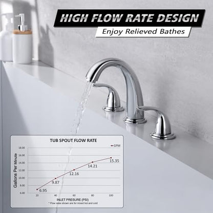 SUMERAIN 2 Handle Widespread Roman Tub Faucet, Chrome Finish | with Valve, Brass, High Flow, 3 Holes, Classic Style - color: Chrome, size: 4-29/32" spout reach