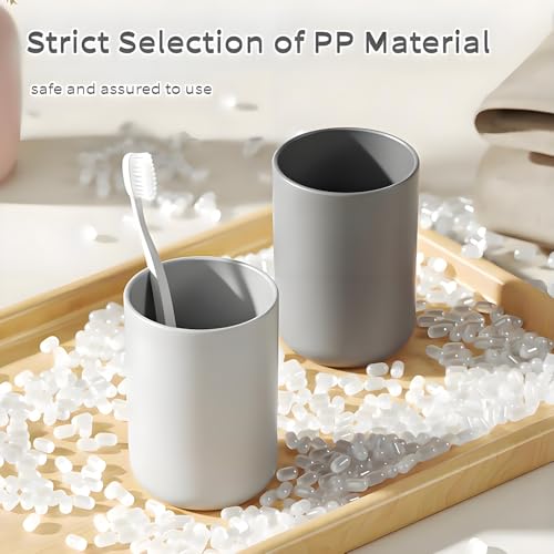 2 Pieces Plastic Bathroom Tumbler Cup Toothbrush Holder Organizer Tumbler Cups for Bathroom Vanity,300ml,Grey