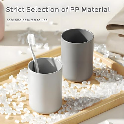 4 Pieces Plastic Bathroom Tumbler Cup Toothbrush Holder Organizer Tumbler Cups for Bathroom Vanity,300ml(White & Grey)