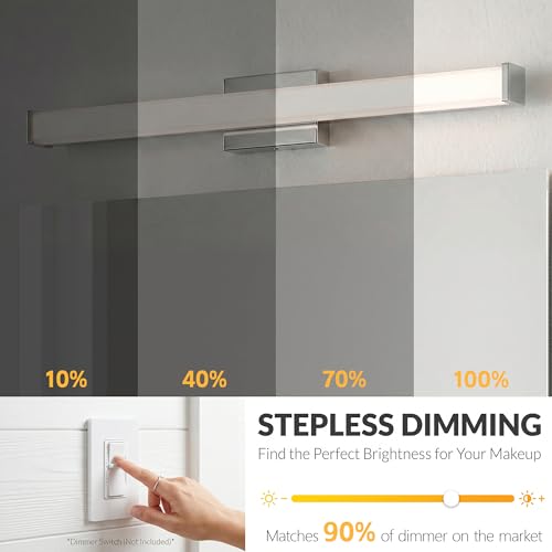 URSOLA 48" Modern LED Bathroom Light Fixtures, Chrome 3CCT Dimmable Bathroom Vanity Light Over Mirror, Bathroom Vanity Bath Bar Lights with Double Layer Acrylic Shade - color: Chrome, size: 48inch