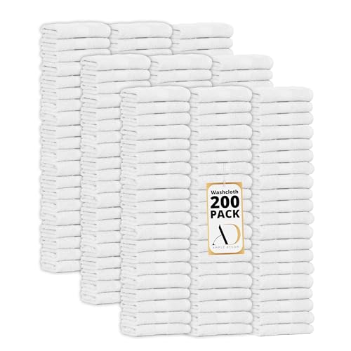 100% Cotton Washcloths 12x12 Inches, 600 GSM, Soft & Absorbent, Durable, Set of 200, White - color: White, size: Washcloth Set of 200