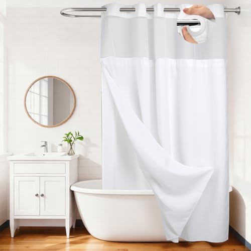 RiverDream Heavyweight Waffle No Hook Shower Curtain with Liner,White,71x98 | Dotted Waffle,Snap-in Liner,Heavy Duty,Quick Dry,Mesh Top Window,With Bottom Magnets,Hotel-Grade,Washable,Ultra Tall Size - color: White, size: 71"W x 98"L (Pack of 1)