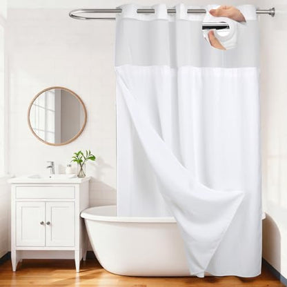 RiverDream Heavyweight Waffle No Hook Shower Curtain with Liner,White,71x98 | Dotted Waffle,Snap-in Liner,Heavy Duty,Quick Dry,Mesh Top Window,With Bottom Magnets,Hotel-Grade,Washable,Ultra Tall Size - color: White, size: 71"W x 98"L (Pack of 1)