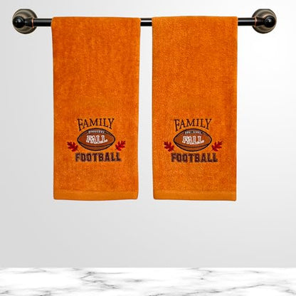 Serafina Home Fall Kitchen Bathroom Hand Football Towels, 16 x 25 inches, Set of 2, Plush Soft Rust Orange Family Football Design,100% Cotton, 16" x 25" Inches, Oeko-TEX Certified - color: Family Football
