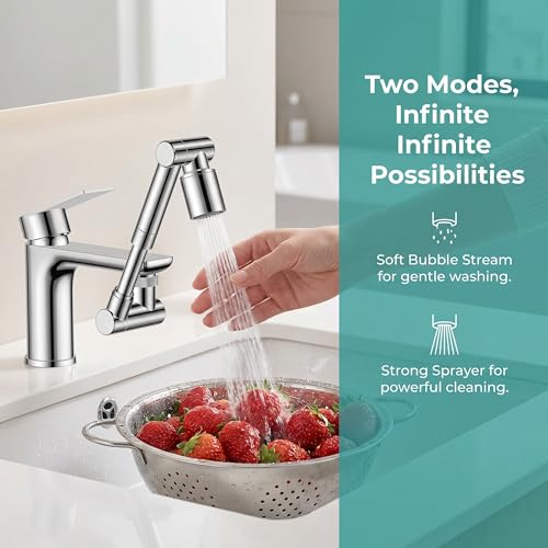 1440° Rotating Faucet Extender with 5cm Telescopic Arm Dual Mode Splash-Proof Kitchen Sink Sprayer Universal Fit Water Saving Aerator Adapter Chrome Finish for Bathroom Washing - color: Silver
