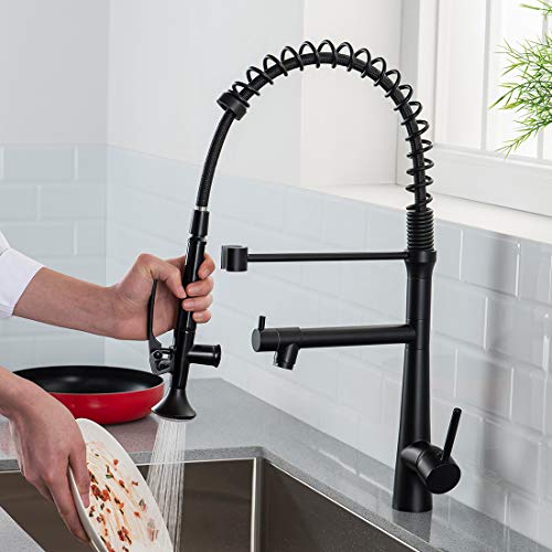 AIMADI Black Kitchen Faucet with Sprayer,Commercial Faucet Kitchen | Matte Black,Single Handle Spring Pull Down Kitchen Sink Faucet With LED Light - color: Matte BlackFinish