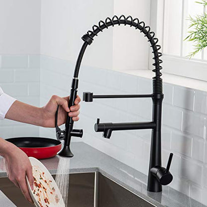 AIMADI Black Kitchen Faucet with Sprayer,Commercial Faucet Kitchen | Matte Black,Single Handle Spring Pull Down Kitchen Sink Faucet With LED Light - color: Matte BlackFinish
