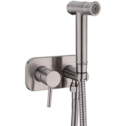 TRUSTMI Toilet Concealed Hot and Cold Bidet Spray Set,Brushed Nickel | Brass Rough-In Wall Mount,Thumb-Free Push Button Hand Held Sprayer Head, 2 Function - color: Brushed Nickel