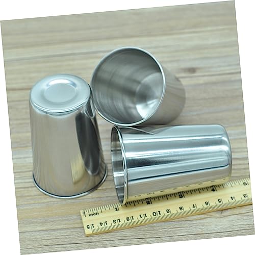 WOONEKY 2pcs Stainless Steel Water Tumbler Cups Versatile Bathroom Drinking Cups for Beverages Toothbrush Holder and Mouthwash Silver Finish