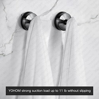 YOHOM Suction Cup Hooks Shower Towel Holder Stainless Steel Vacuum Bathroom Shower Hook Suction Towel Rack Kitchen Organizer for Bathrobe Loofah Washcloth Brushed Black 4 Pcs - color: 4 Brushed Black