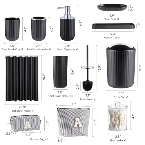 Bathroom Accessories Set with Shower Curtain Makeup Bags 12pcs | with 2 Makeup Bags, Trash Can, Toilet Brush Set, Soap Dispenser Toothbrush Holder Set, Tray, Q-tip Holder - size: Bath Set Makeup Bag
