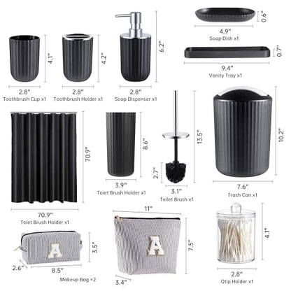 Bathroom Accessories Set with Shower Curtain Makeup Bags 12pcs | with 2 Makeup Bags, Trash Can, Toilet Brush Set, Soap Dispenser Toothbrush Holder Set, Tray, Q-tip Holder - size: Bath Set Makeup Bag