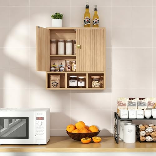 Bathroom Wall Cabinet,Wooden Medicine Cabinet with Fluted Doors Over The Toilet Storage Cabinet with Adjustable Shelf for Bathroom (Wood) - color: Wood Block