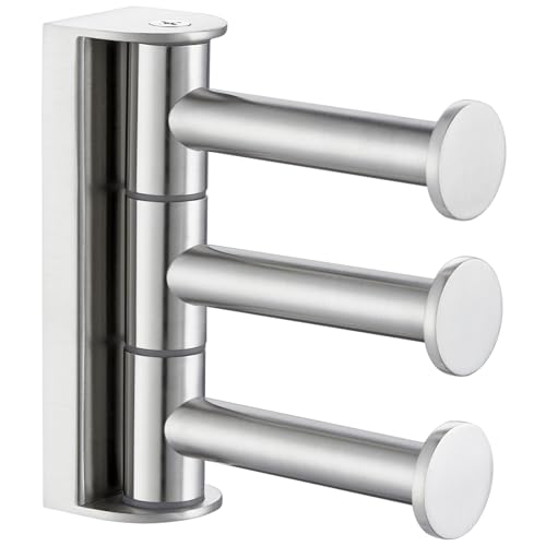Swivel Wall Hook with 3 Rotating Arms, Brushed Nickel, Wall Mounted | 304 Stainless Steel Rotating Towel Hook for Bathroom Kitchen Closet, Heavy Duty 11 lbs for Towel Dishrag, Space-saving Design - color: Brushed Nickel, size: 1 Pack