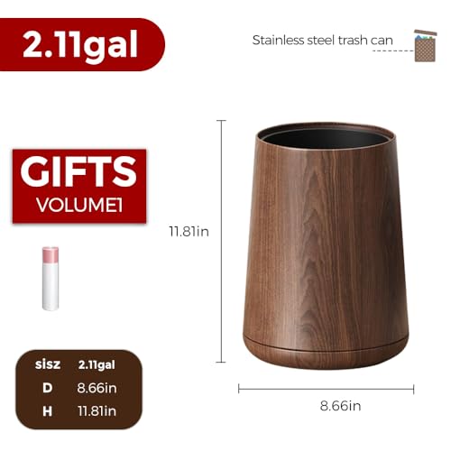 8L/2.1GAL Small Bathroom Trash Can,Walnut Trash Can | Double Layer,Built-In Bag Holder,Open-Top Trash Bin for Bathroom,Home,Office,Living Room - color: 2.1gal cone