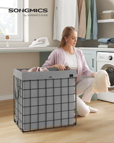 SONGMICS Laundry Hamper, 34.3 Gal. (130L) Laundry Basket, Collapsible Clothes Hamper, Removable and Washable Liner, Metal Wire Frame, for Bedroom Bathroom, Black and Gray ULCB113G01 - color: Black + Gray, size: 130 L