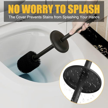 Toilet Brush and Holder, Toilet Cleaner Bowl Set with Two Brush with Extra Long Handle, Durable Bristles Toilet Scrubber and Covered Holder, Drip-Proof Stainless Steel Matte Black - color: Matte Black