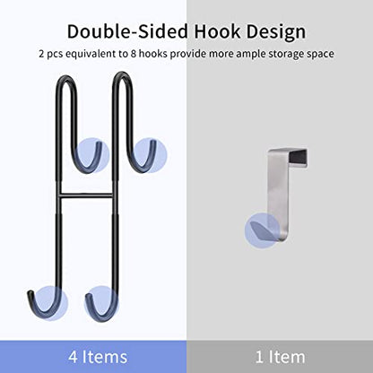 Over Shower Glass Door Hook, 2 Pack Black Stainless Steel Extended Shower Door Hooks, Bathroom Frameless Drilling-Free Hanger, Double Side Towel Hooks - color: Black