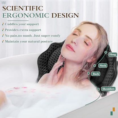 Bath Pillow RUVINCE Ergonomic Luxury Bathtub Pillow with Head,Neck, Shoulder and Back Support, 4D Bath Pillows for tub with 6 Powerful Suction Cups, Fits All Bathtub, Spa Tub, Hot Jacuzzi (Black) - color: Black