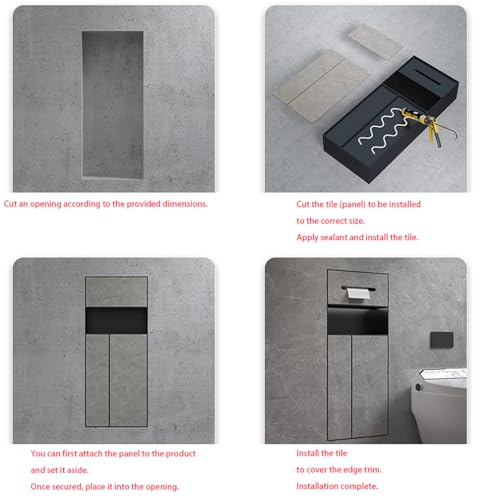 Toilet Paper Holder with Storage, in Wall Toilet Paper Holder, Stainless Cabinet Storage with Removable Trash Can and Toilet Brush Wall Bathroom Niche Black,Black/d - color: Black/D