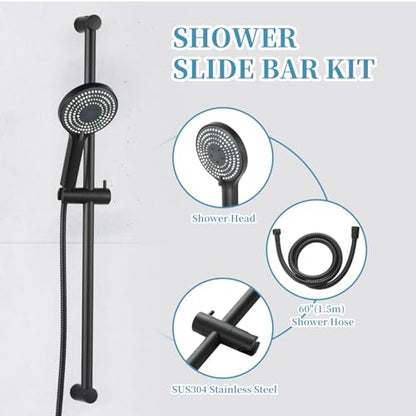 OFFO 6-Spray High Pressure Handheld Shower Head Combo with Adjustable 33 in Slide Bar and 60 in Stainless Steel Hose, Matte Black - color: Matte Black, style: 33" Slide Bar & 60" Hose